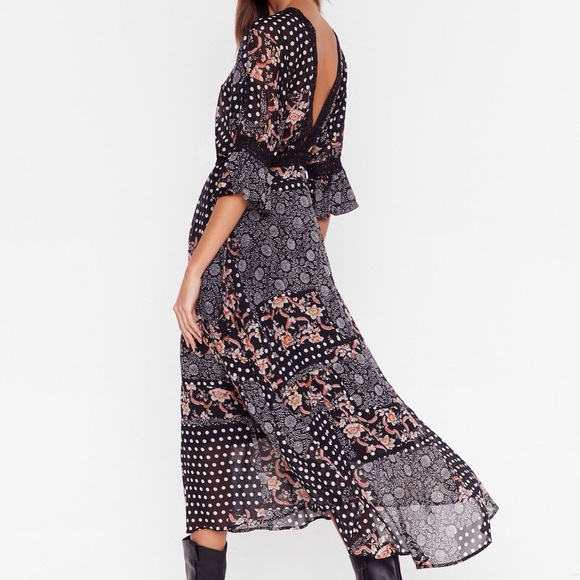 NWOT “PATCH ME IF YOU CAN” Mixed print Maxi dress - Picture 3 of 8